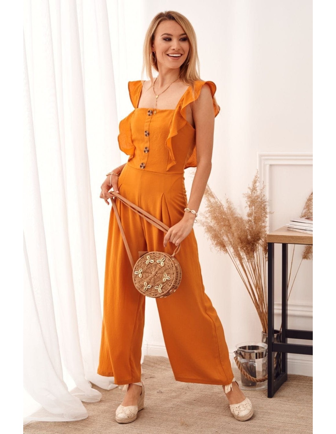 Mustard jumpsuit with wide legs 1059 - Online store - Boutique